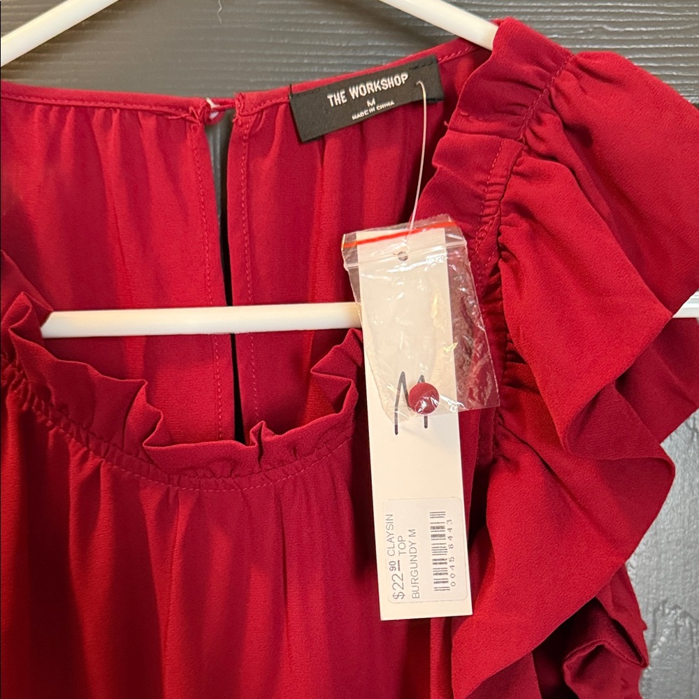 Chic Red Ruffle Sleeve Blouse - Picture 3 of 6